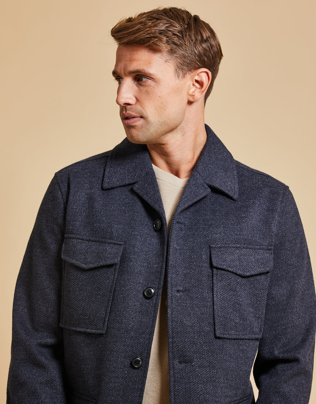 Threadbare Luxe Men's Charcoal Grey Revere Collar Shacket