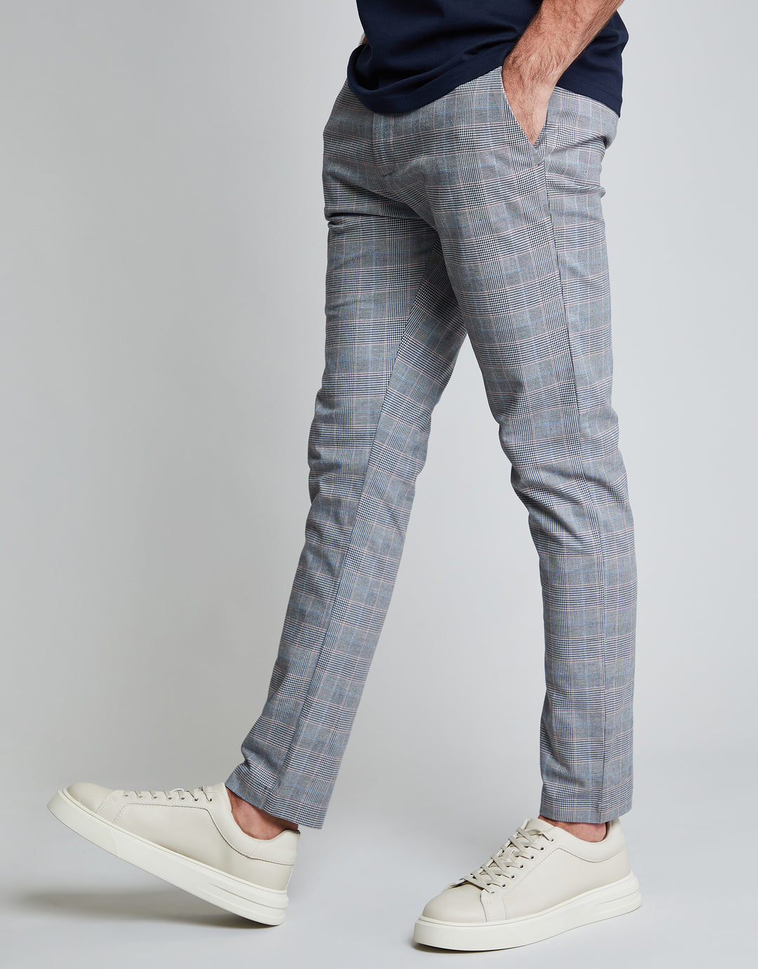 Threadbare Luxe Men's Grey Check Stretch Chino Trousers
