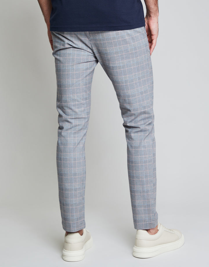 Threadbare Luxe Men's Grey Check Stretch Chino Trousers