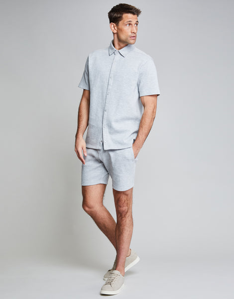 Threadbare Luxe Men's Grey Marl Jersey Short Sleeve Popper Fastening Shirt