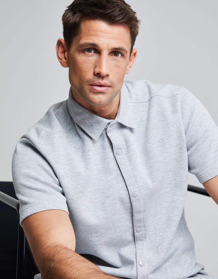 Threadbare Luxe Men's Grey Marl Jersey Short Sleeve Shirt