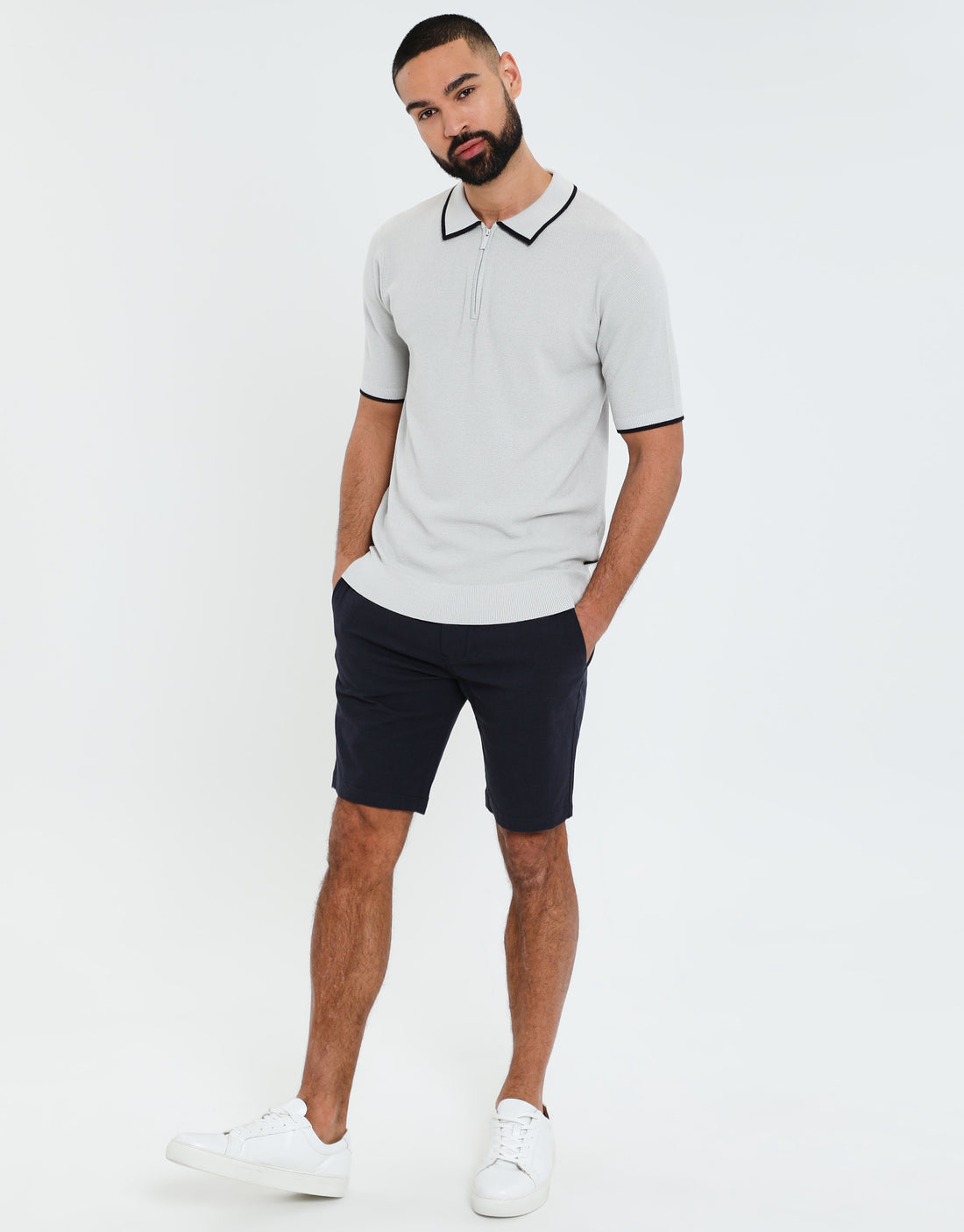 Threadbare Luxe Men's Navy Blue Check Slim Fit Stretch Chino Shorts