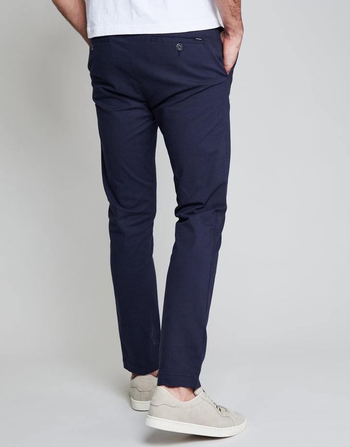 Threadbare Luxe Men's Navy Check Stretch Chino Trousers