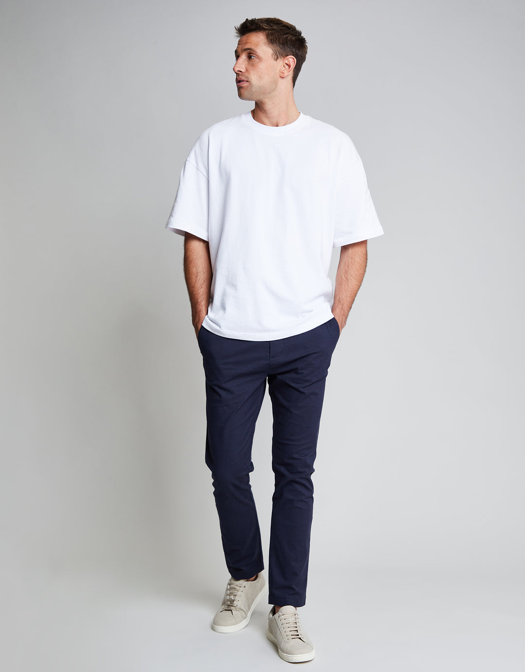 Threadbare Luxe Men's Navy Check Stretch Chino Trousers