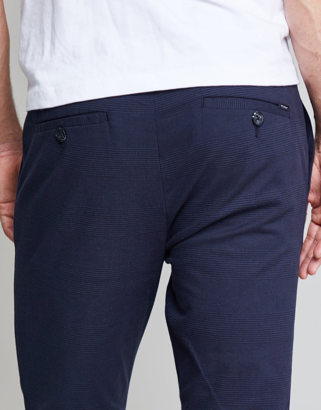 Threadbare Luxe Men's Navy Check Stretch Chino Trousers