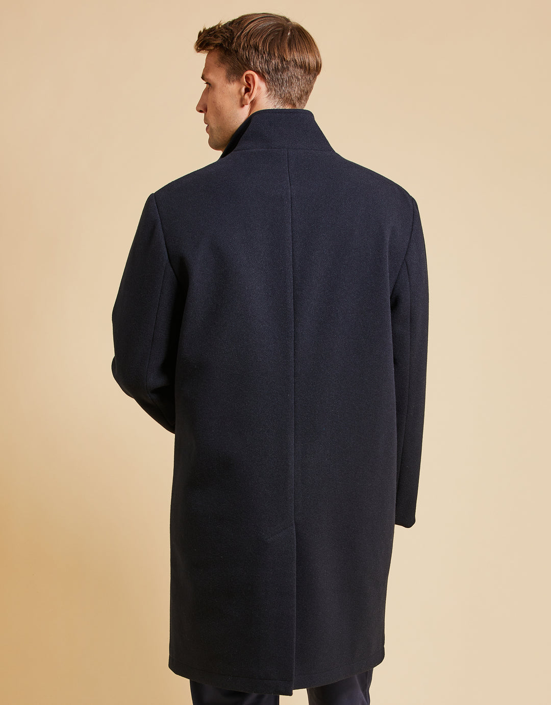 Threadbare Luxe Men's Navy Funnel Neck Tailored Coat