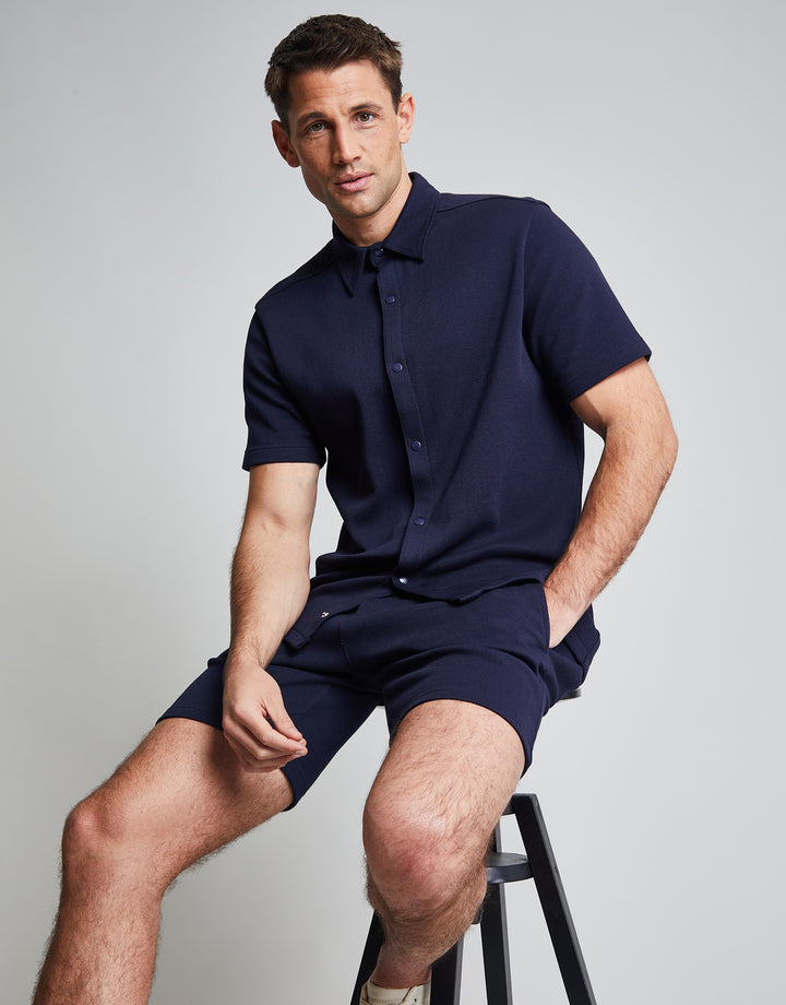 Threadbare Luxe Men's Navy Jersey Short Sleeve Shirt