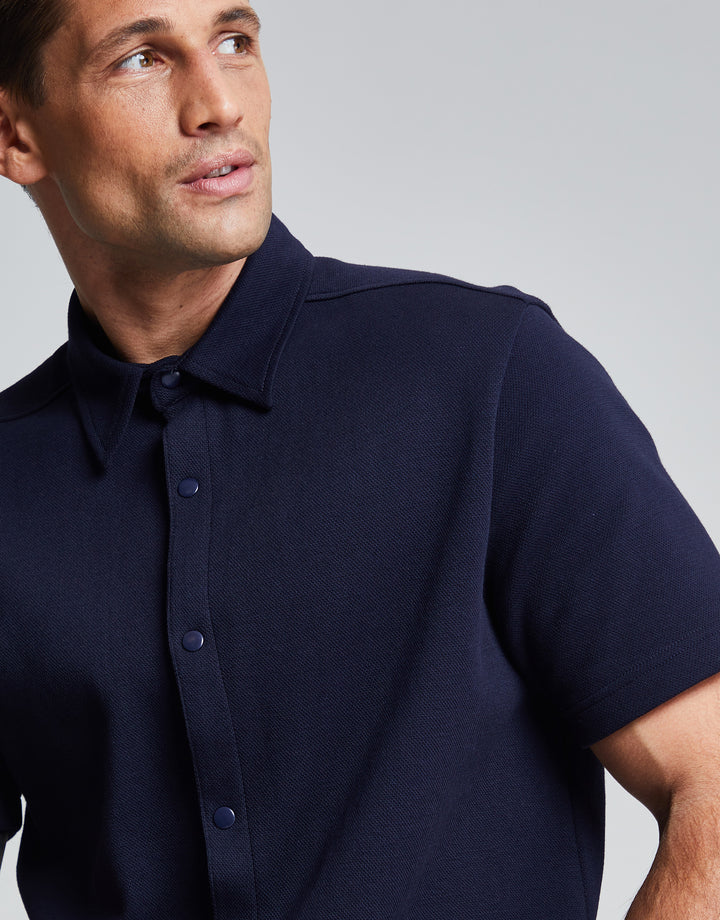 Threadbare Luxe Men's Navy Jersey Short Sleeve Shirt