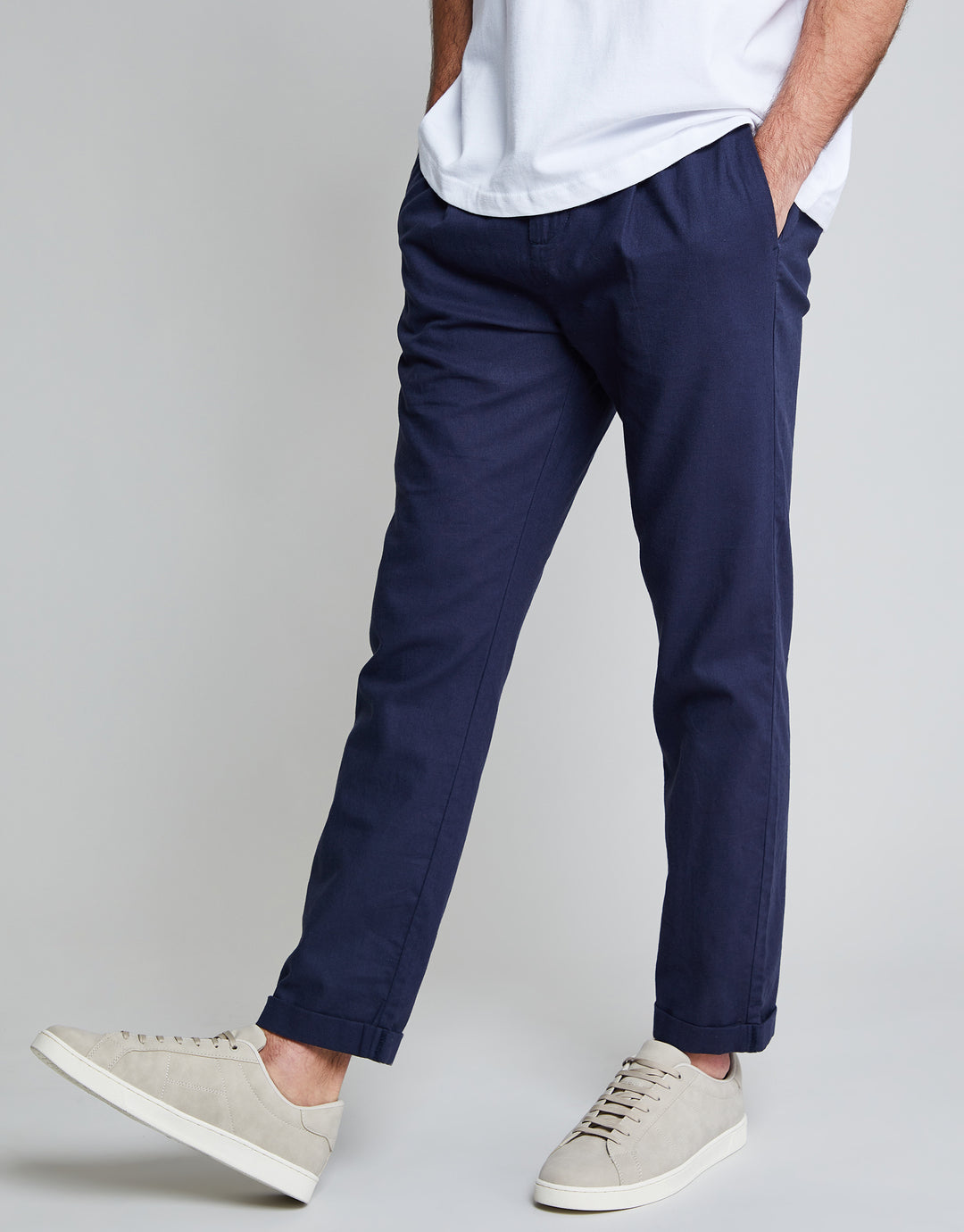 Threadbare Luxe Men's Navy Linen Mix Drawstring Trousers