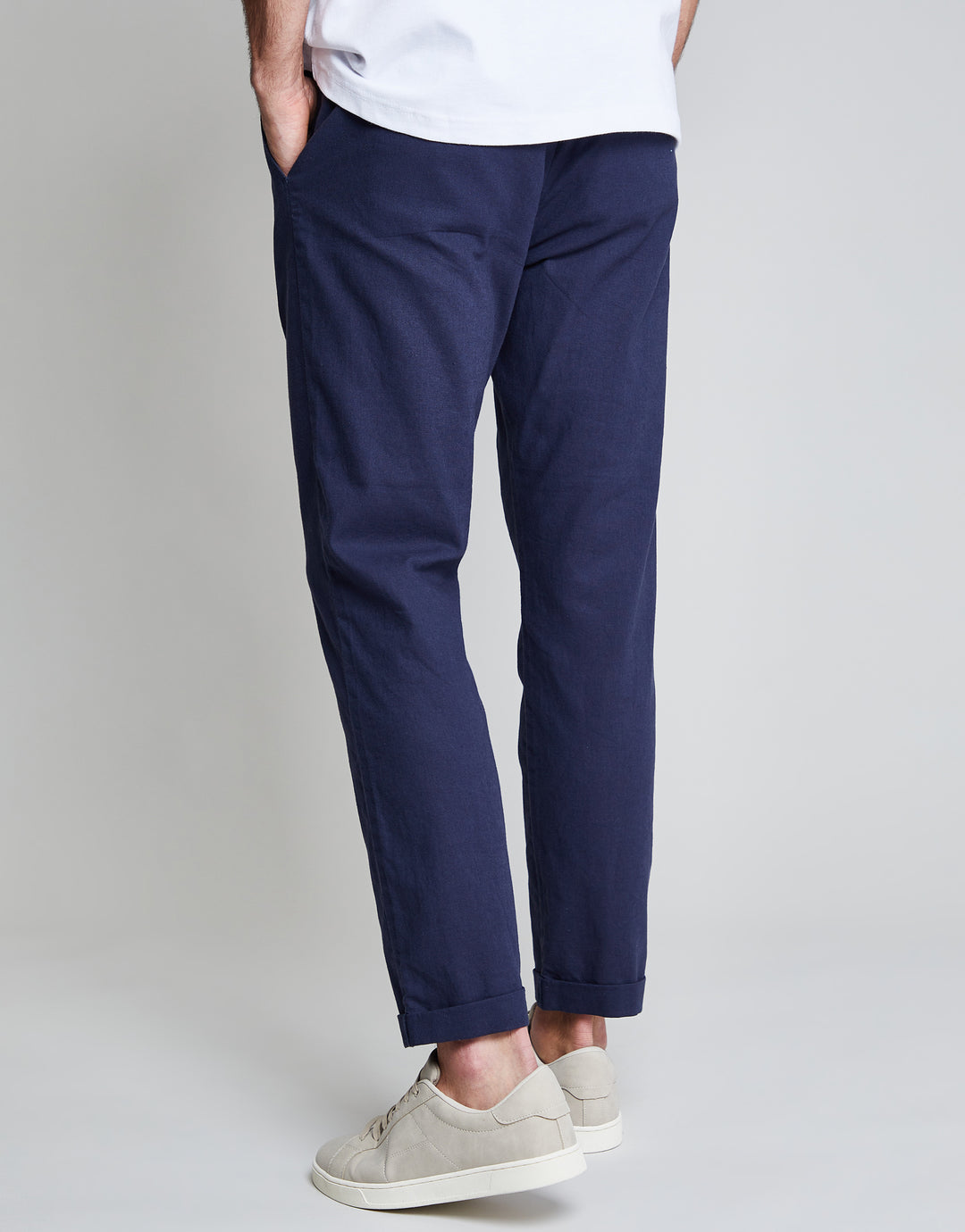 Threadbare Luxe Men's Navy Linen Mix Drawstring Trousers