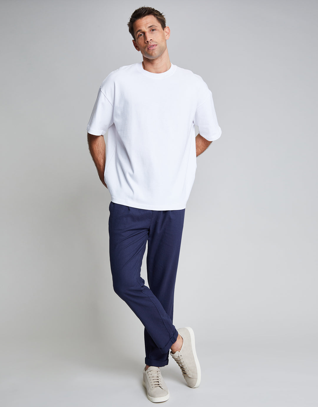 Threadbare Luxe Men's Navy Linen Mix Drawstring Trousers