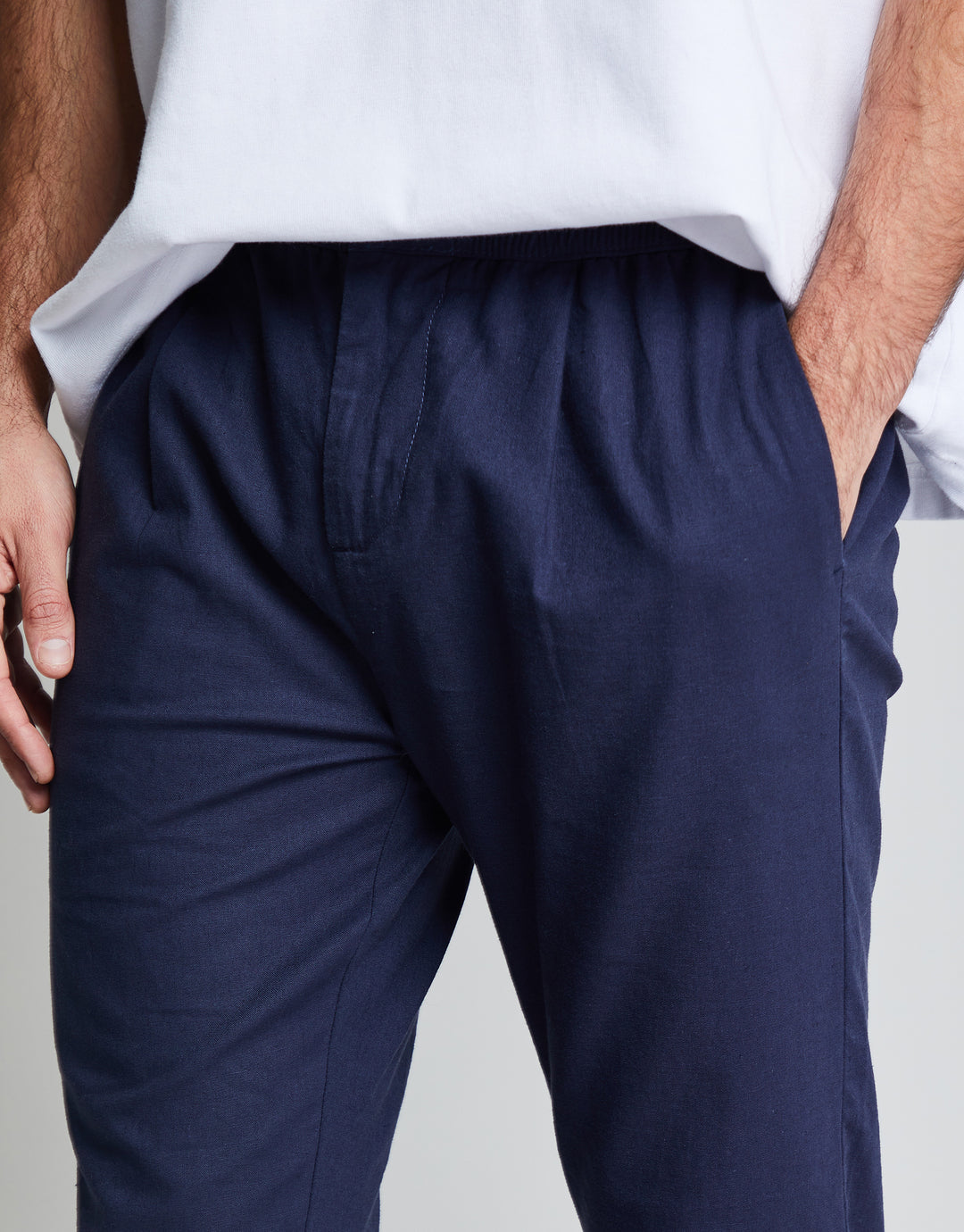 Threadbare Luxe Men's Navy Linen Mix Drawstring Trousers