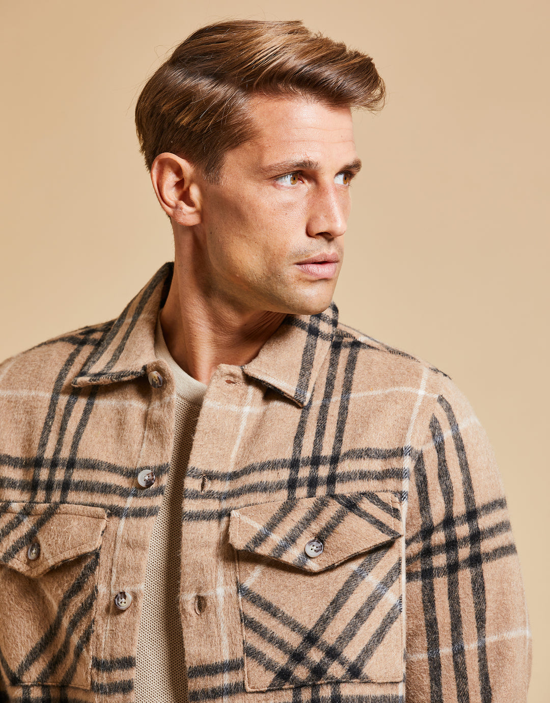 Threadbare Luxe Men's Brown Check Heavy Brushed Long Sleeve Shirt