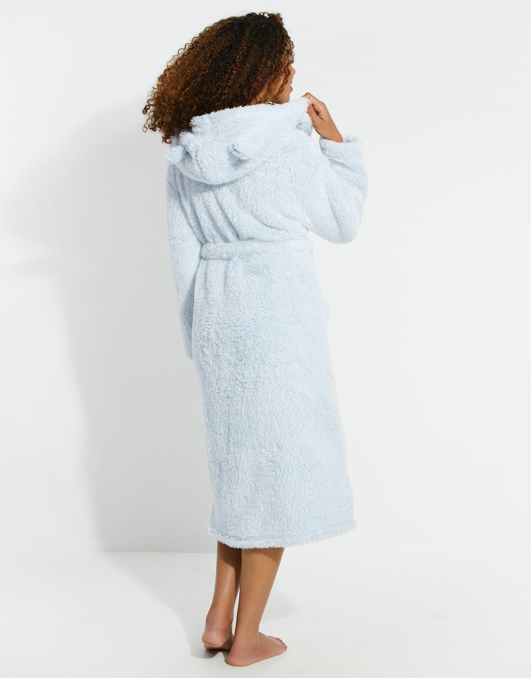 Threadbare Women's Baby Blue Fluffy Hooded Ladies' Dressing Gown Threadbare Women's Baby Blue Fluffy Hooded Ladies' Dressing Gown