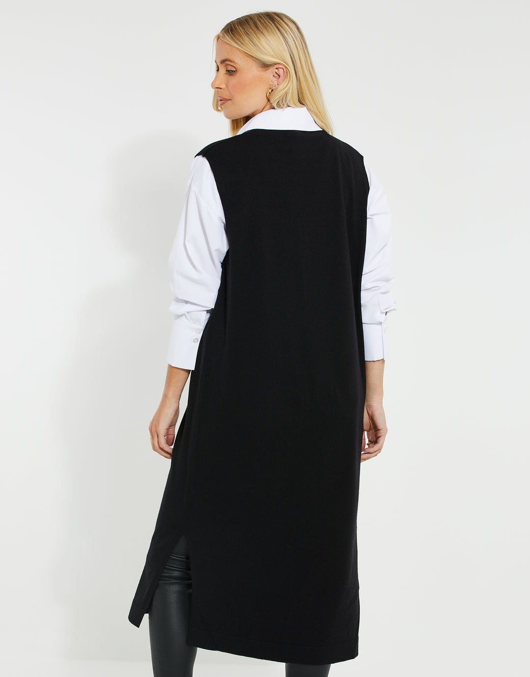 Black Button Down Knitted Sleeveless Cardigan
