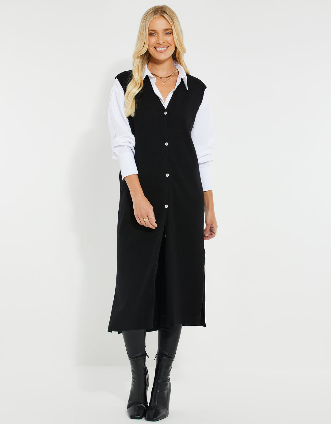 Black Button Down Knitted Sleeveless Cardigan
