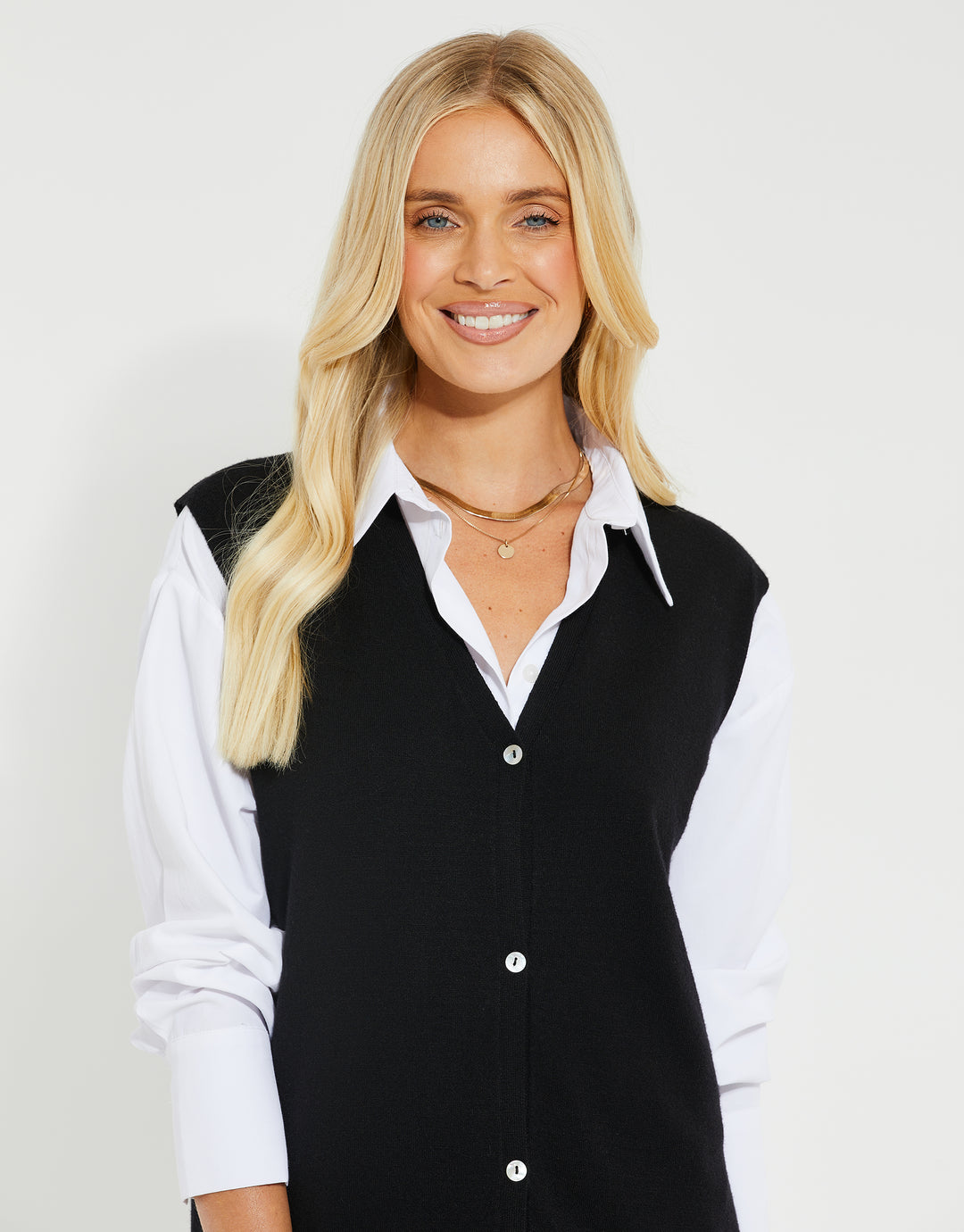 Black Button Down Knitted Sleeveless Cardigan