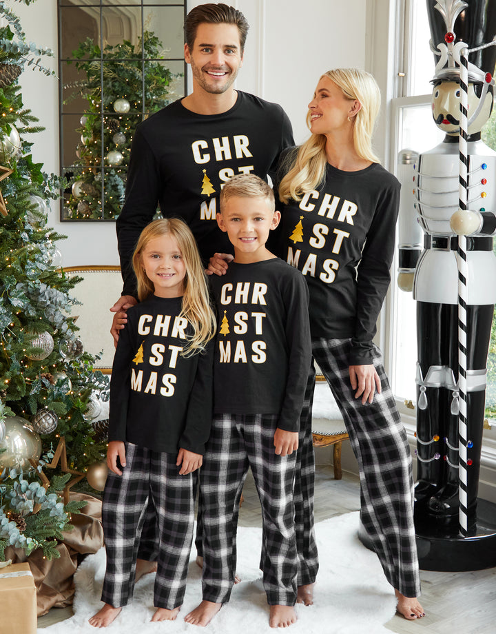 Black Check Long Sleeve Christmas Pyjamas (2-Piece Set)