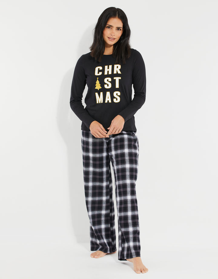 Black Check Long Sleeve Christmas Pyjamas (2-Piece Set)