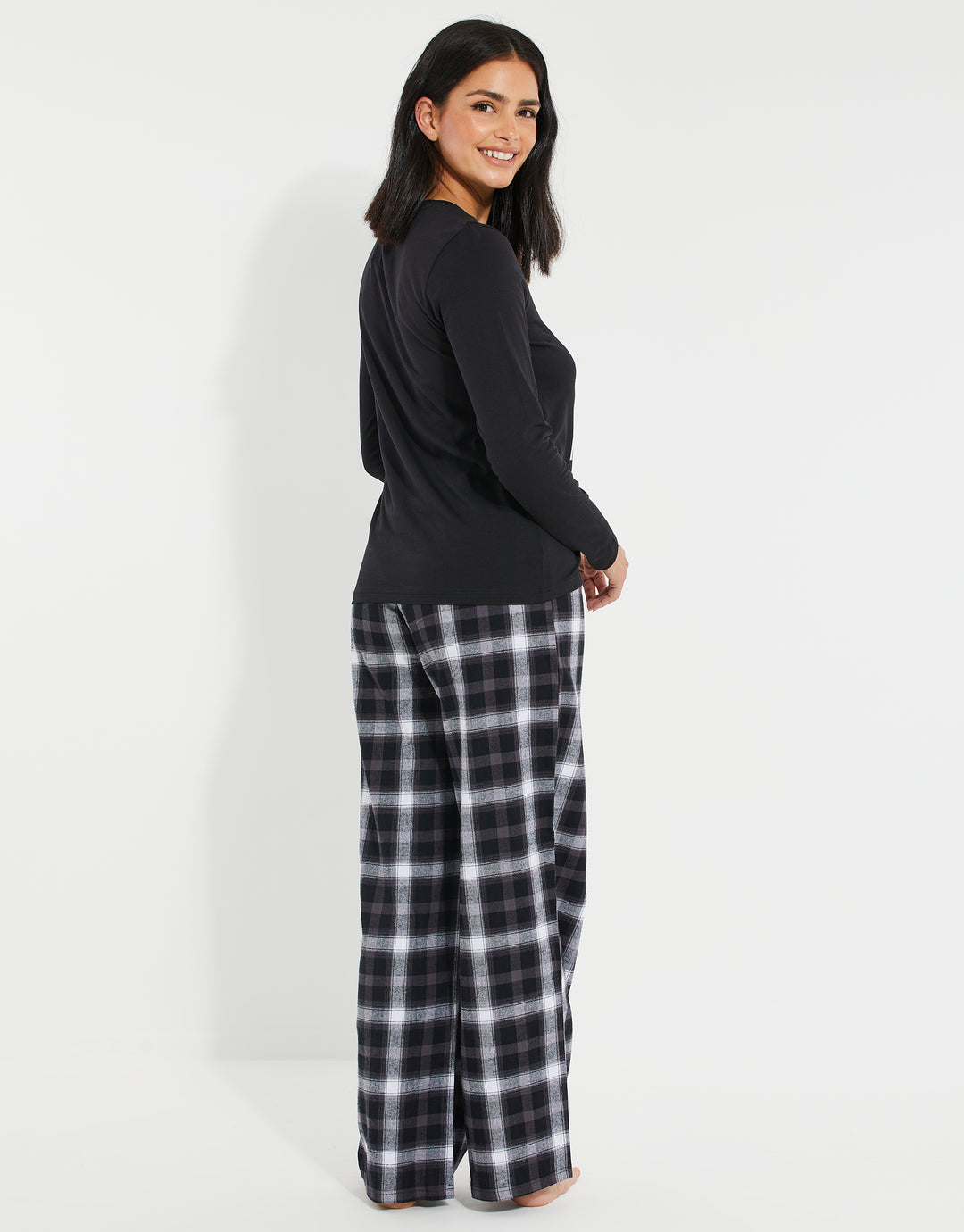 Black Check Long Sleeve Christmas Pyjamas (2-Piece Set)