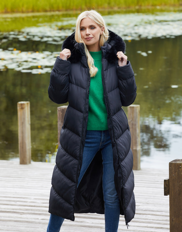 Black Longline Padded Parka Jacket