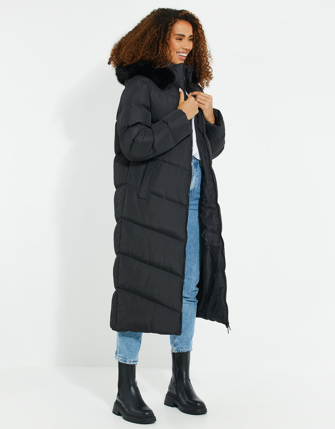 Black Longline Padded Parka Jacket