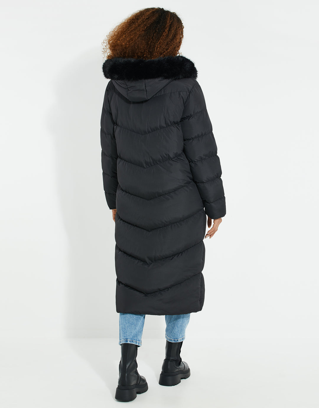 Black Longline Padded Parka Jacket