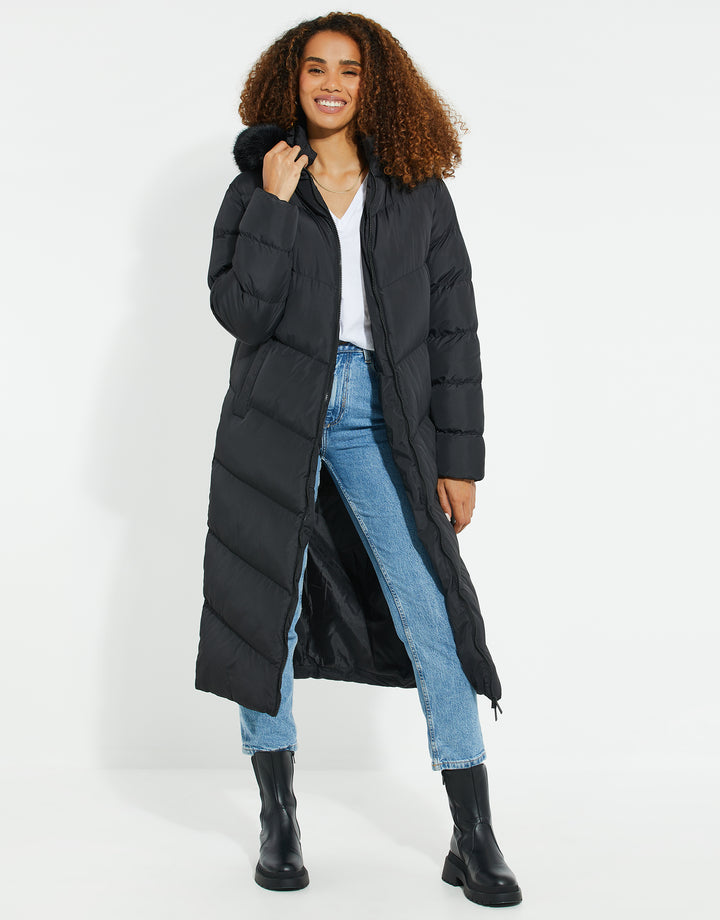 Black Longline Padded Parka Jacket