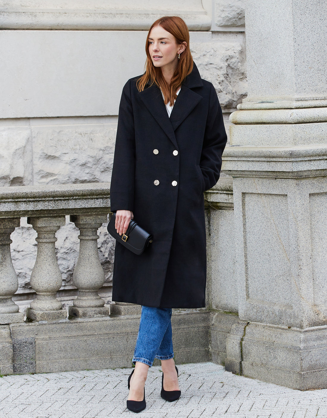 Women's Double Breasted Tailored Wool Black Coat