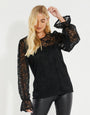 Black Lace Balloon Sleeve Top