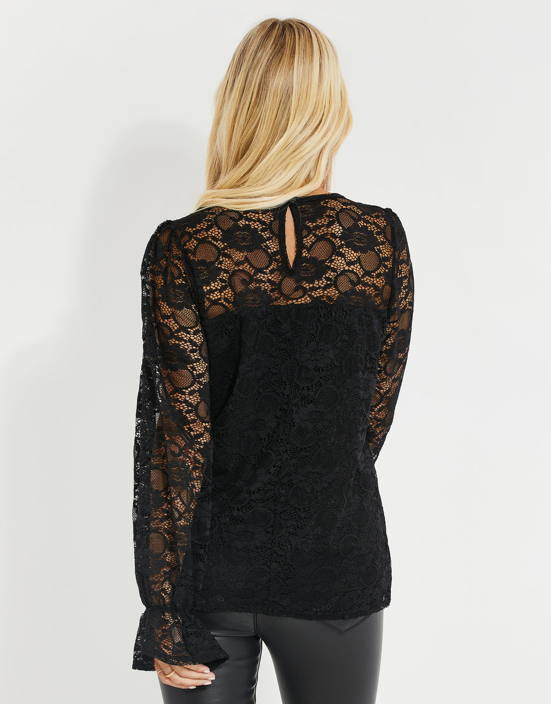 Black Lace Balloon Sleeve Top