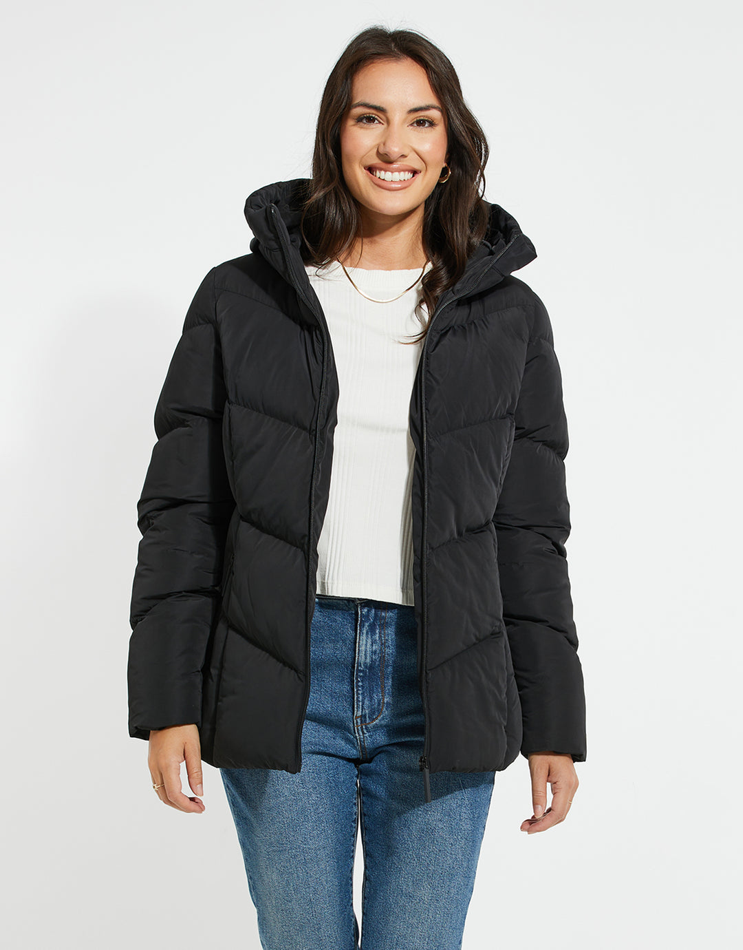 Black Funnel Neck Padded Jacket
