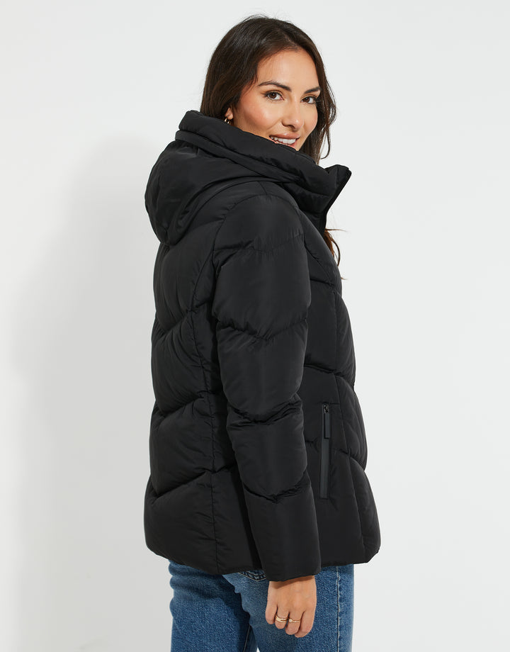 Black Funnel Neck Padded Jacket