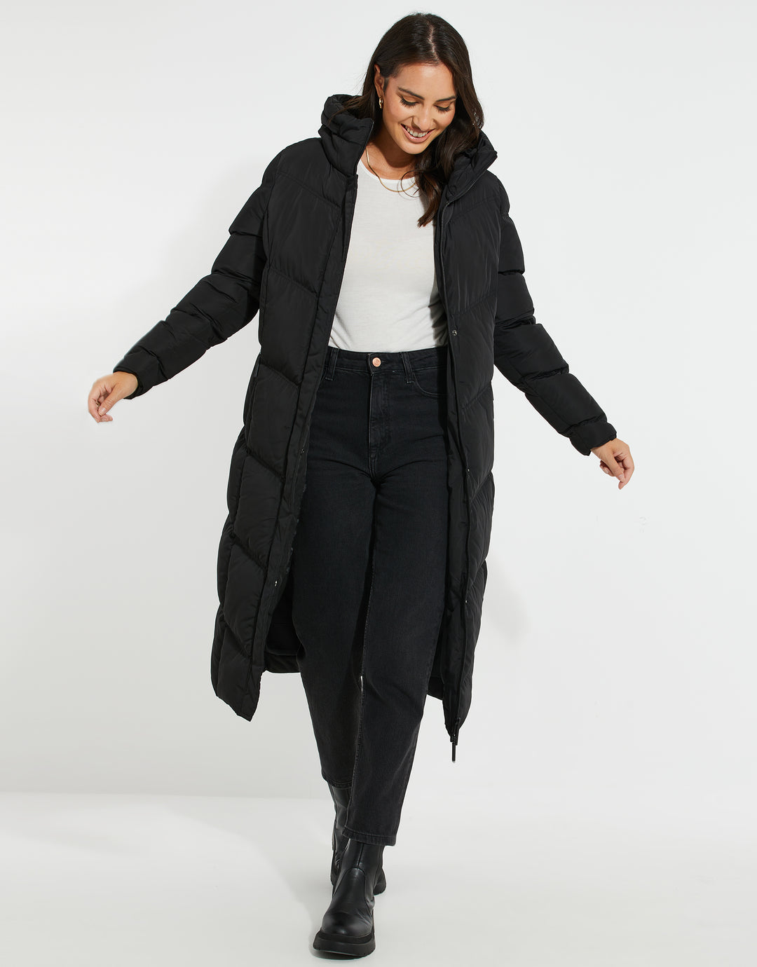 Black Longline Padded Puffer Jacket
