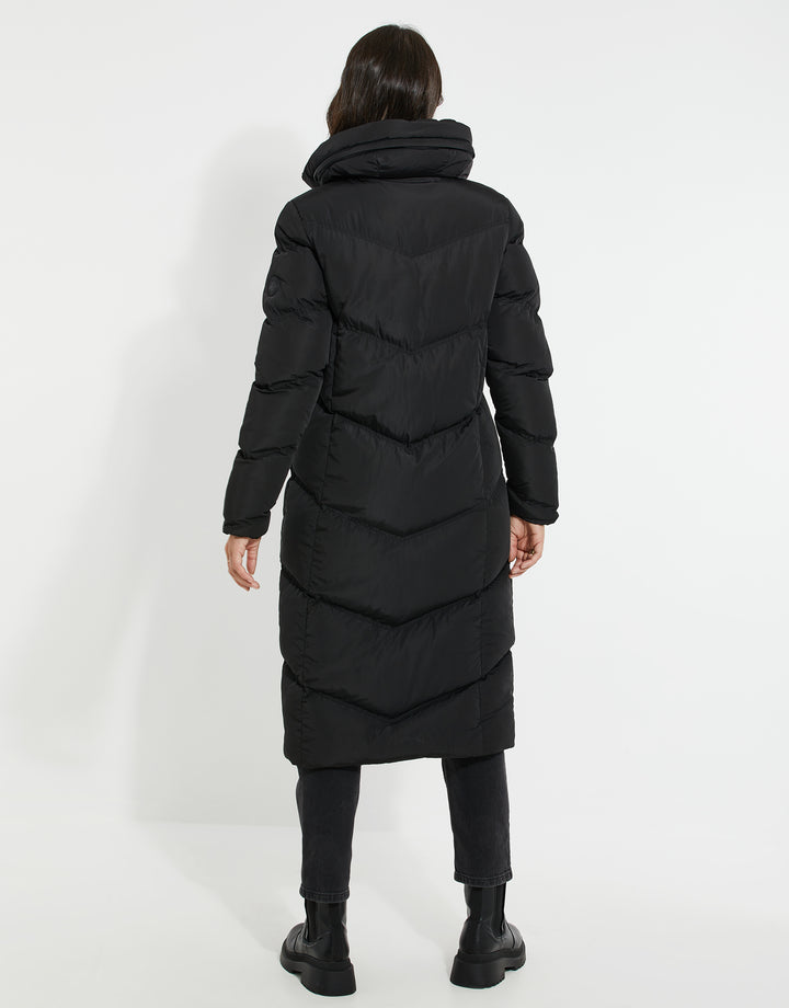 Black Longline Padded Puffer Jacket