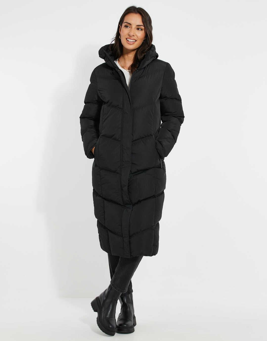 Black Longline Padded Puffer Jacket