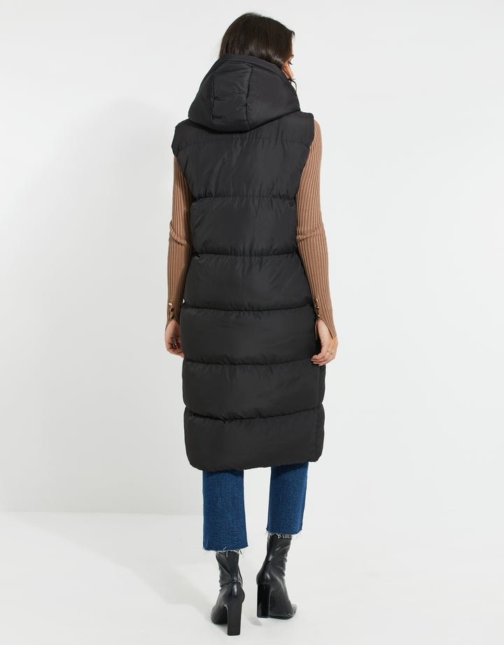 Black Hooded Wrap Padded Gilet