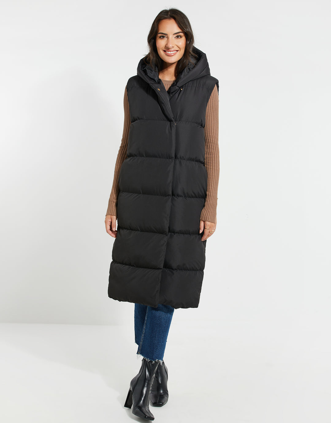 Black Hooded Wrap Padded Gilet