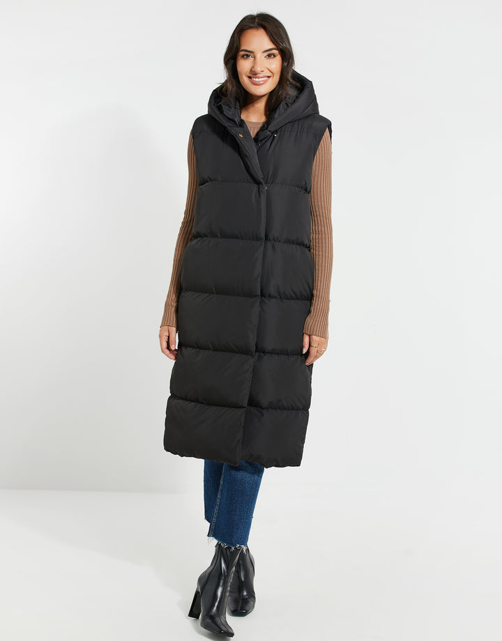 Black Hooded Wrap Padded Gilet