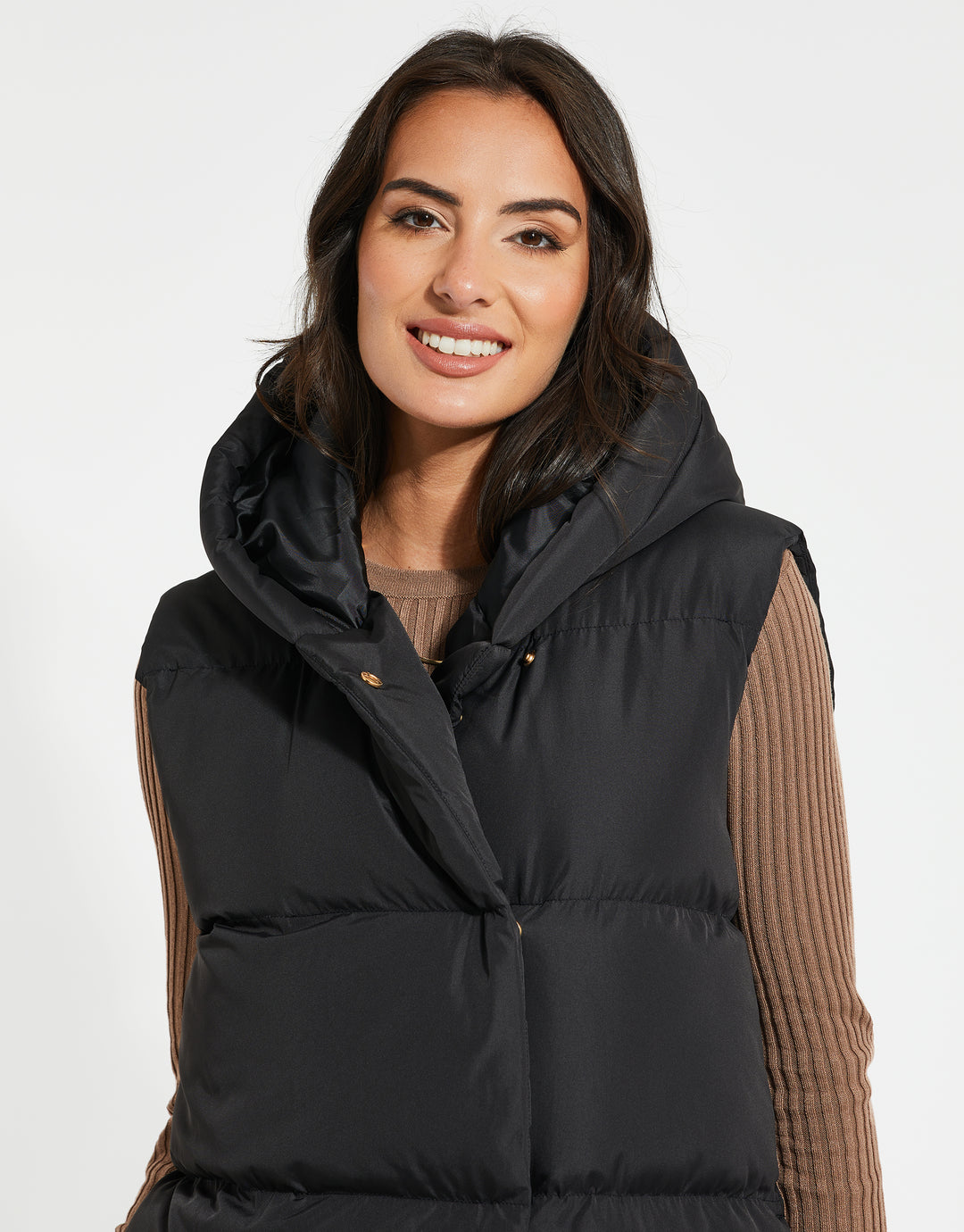 Black Hooded Wrap Padded Gilet