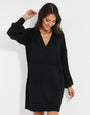 Black V-Neck Knitted Jumper Dress