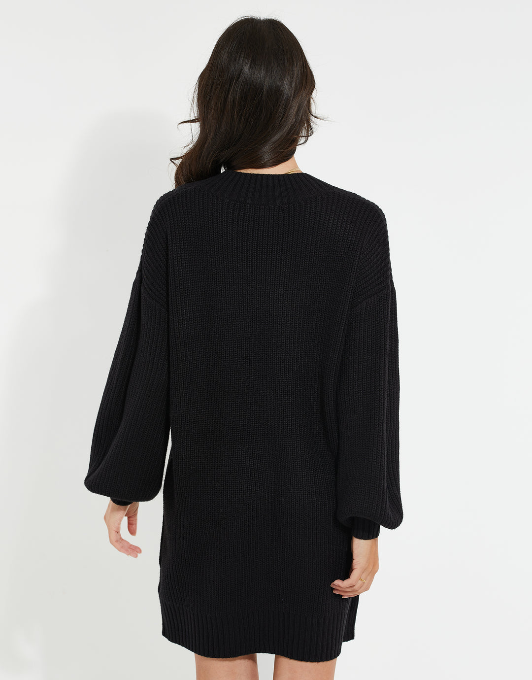 Black V-Neck Knitted Jumper Dress