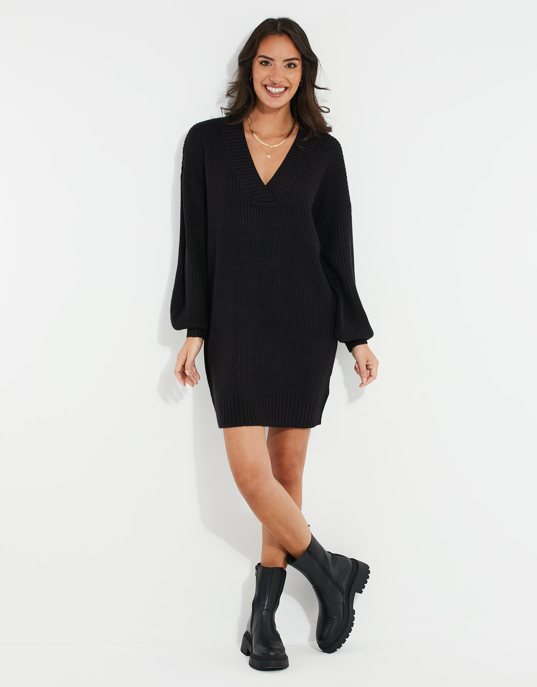 Threadbare Women's Black Knitted Sweater Ladies' Jumper Dress Threadbare Women's Black Knitted Sweater Ladies' Jumper Dress