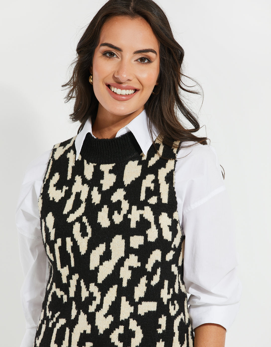 Black Leopard Print Knitted Vest