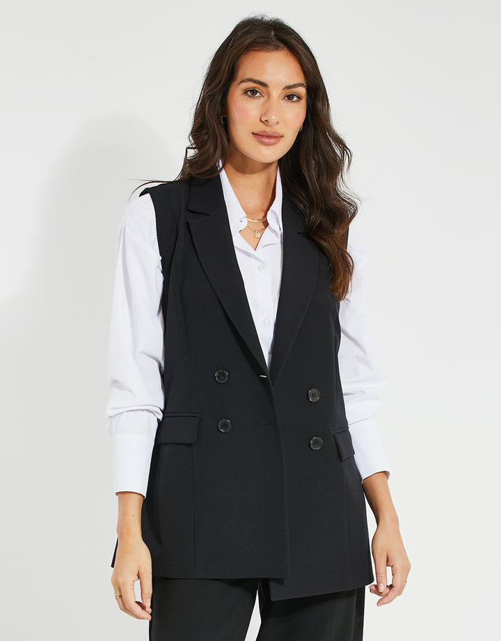 Black Longline Sleeveless Blazer