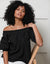Black Off the Shoulder Bardot Puff Sleeve Top