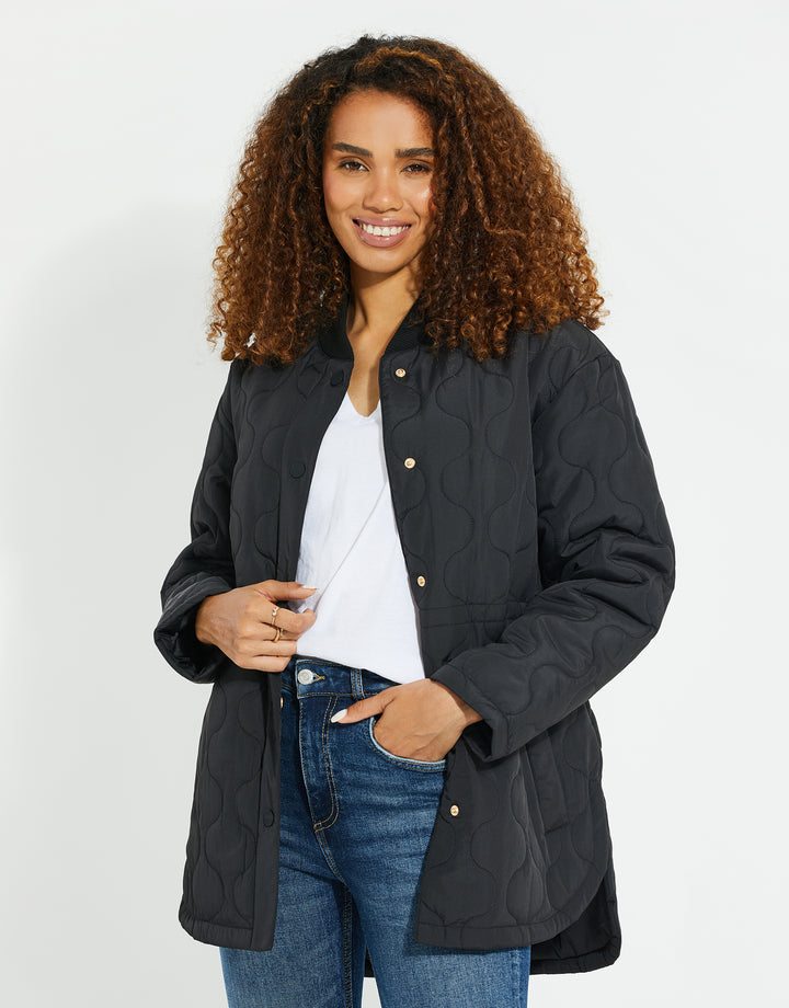 Black Quilted Bomber Style Jacket