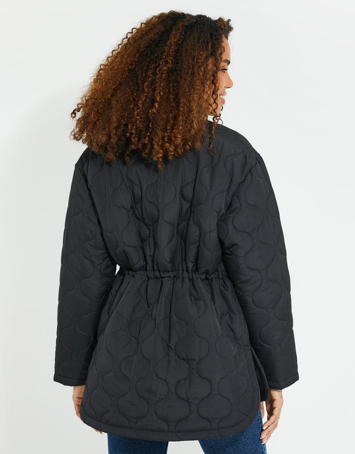 Black Quilted Bomber Style Jacket