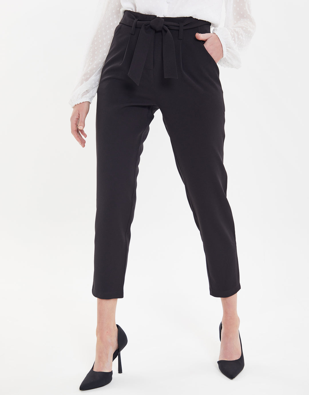 Black Paperbag Waist Trousers