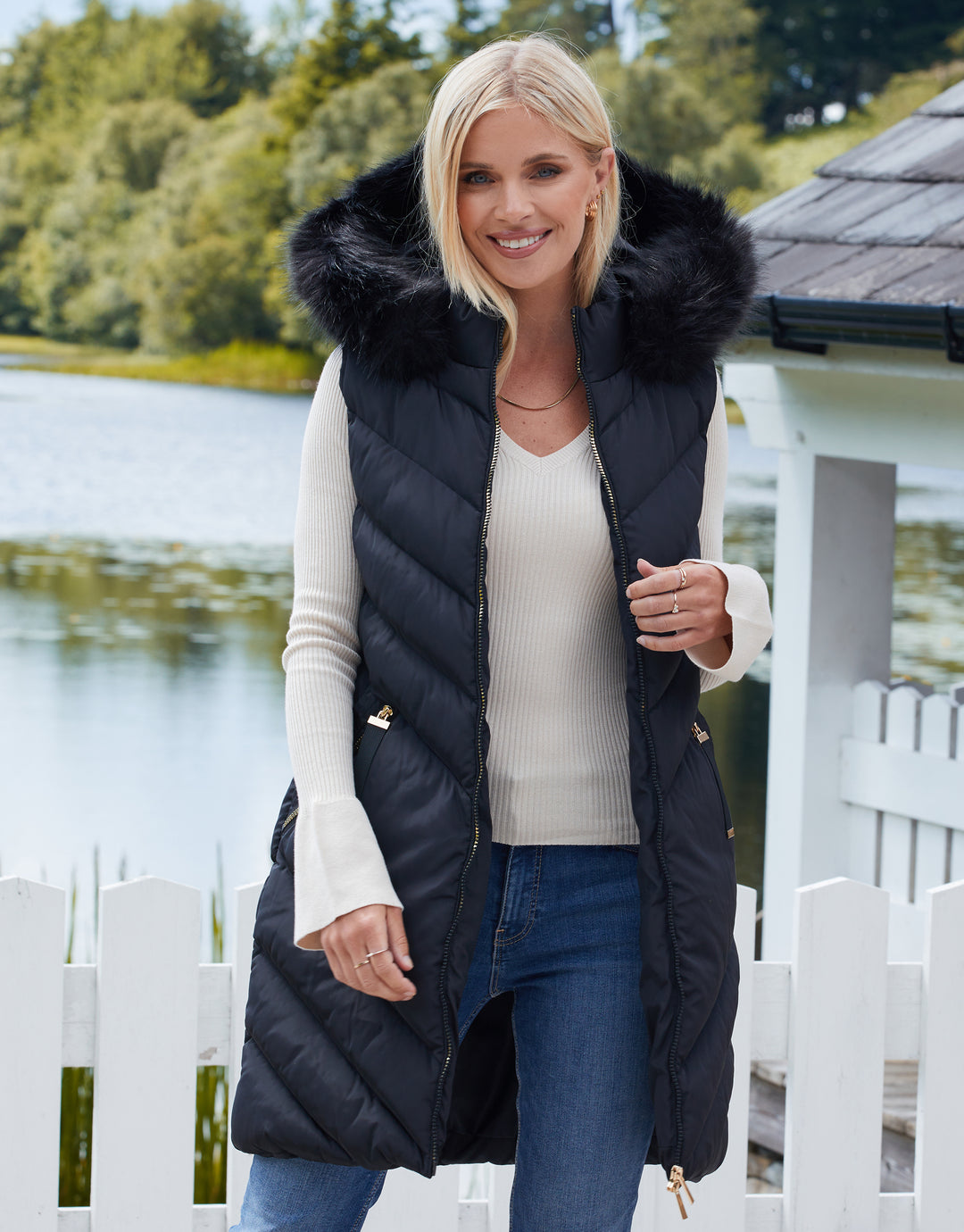 Threadbare Women's Black Parka-Style Faux Fur Trim Hooded Ladies